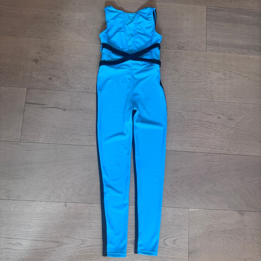 Weissman Dance Turquoise & Black mesh panel bodycon one piece catsuit 12/14 - Picture 6 of 12
